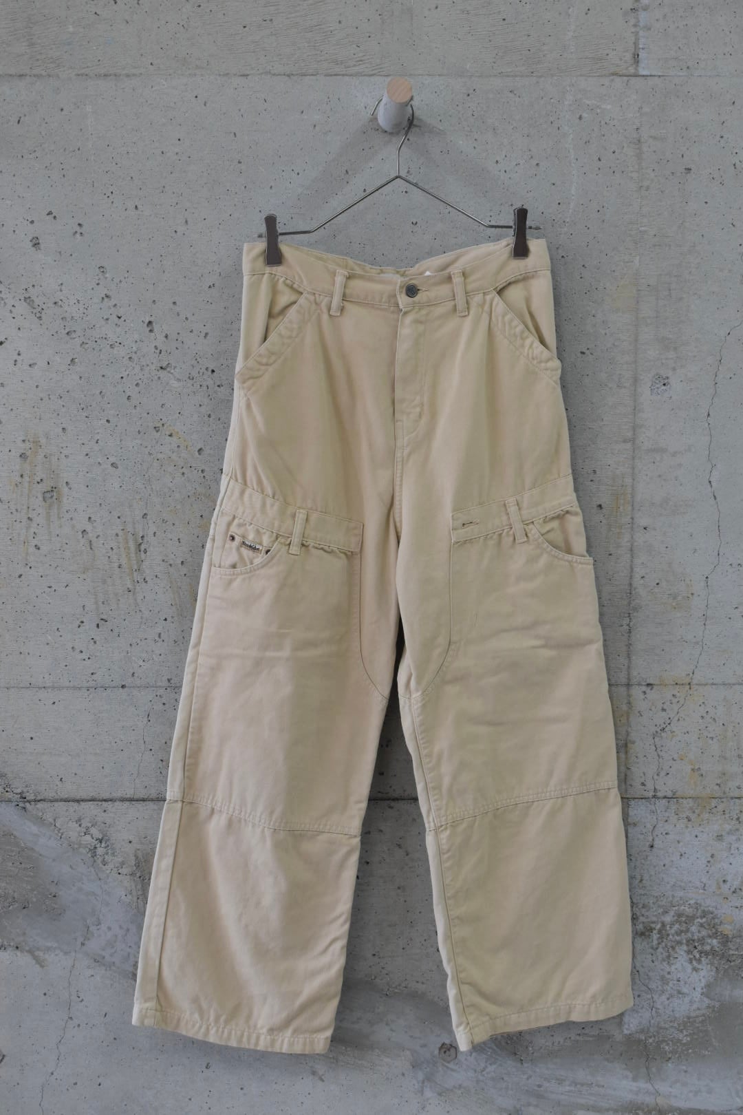 Beige double-waist wide-leg pants