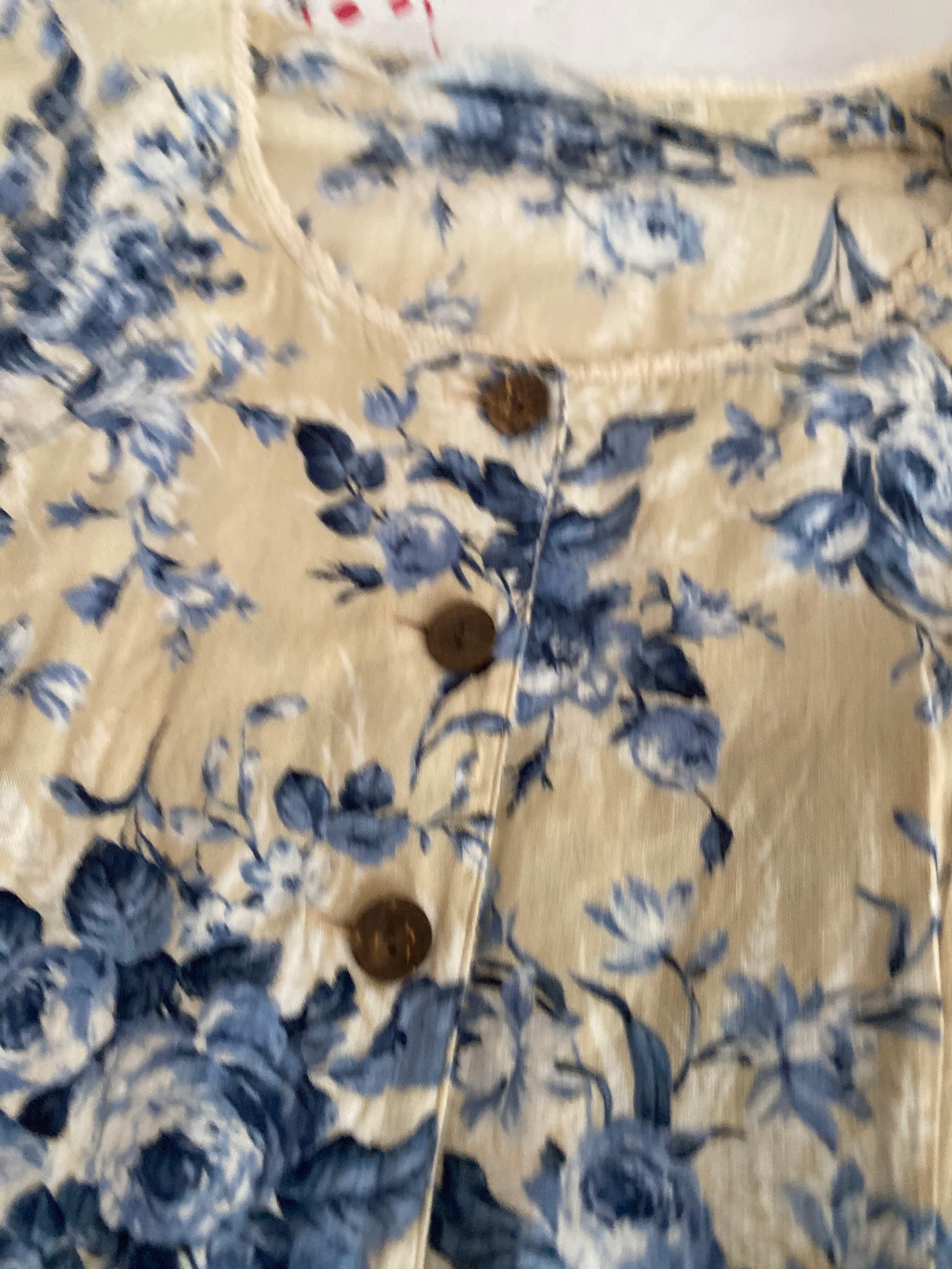 ナンバー705半袖ロングワンピース、シャツワンピース、花柄バラ、古着  