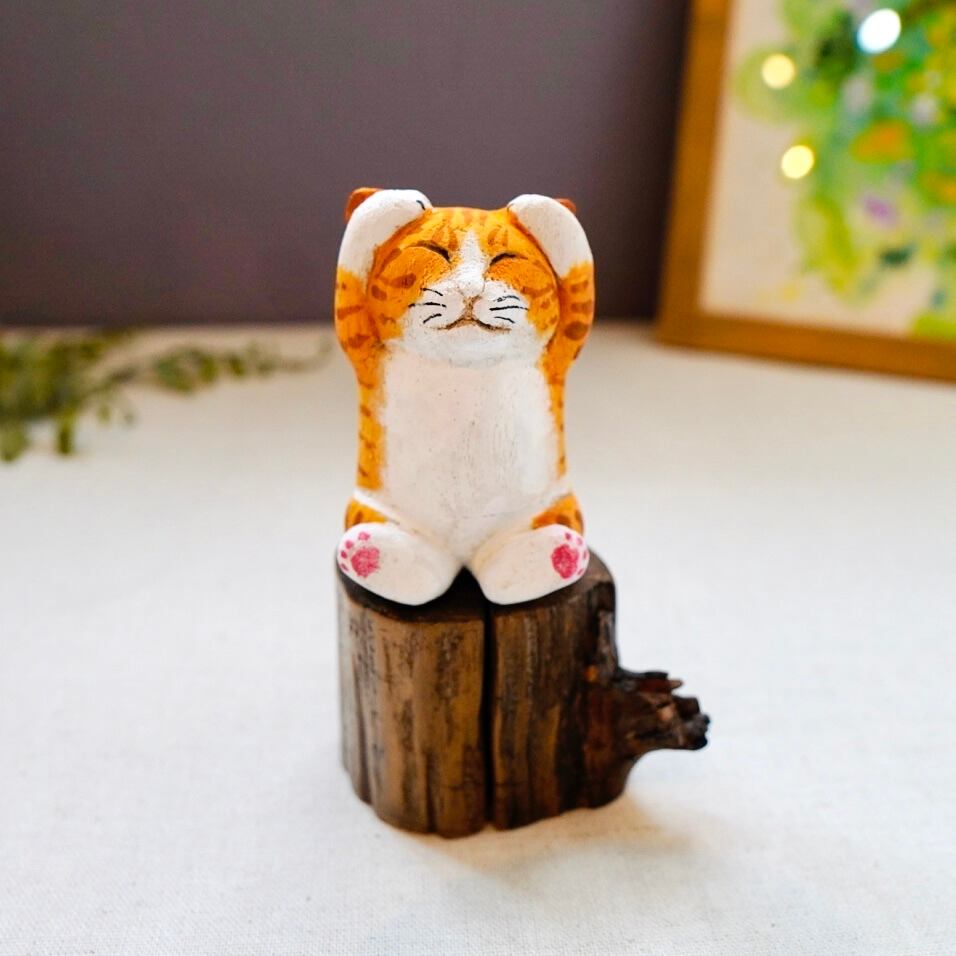 木彫り 猫 木製 置物 木彫り猫 325 ブランコ 置物 | Forest cat