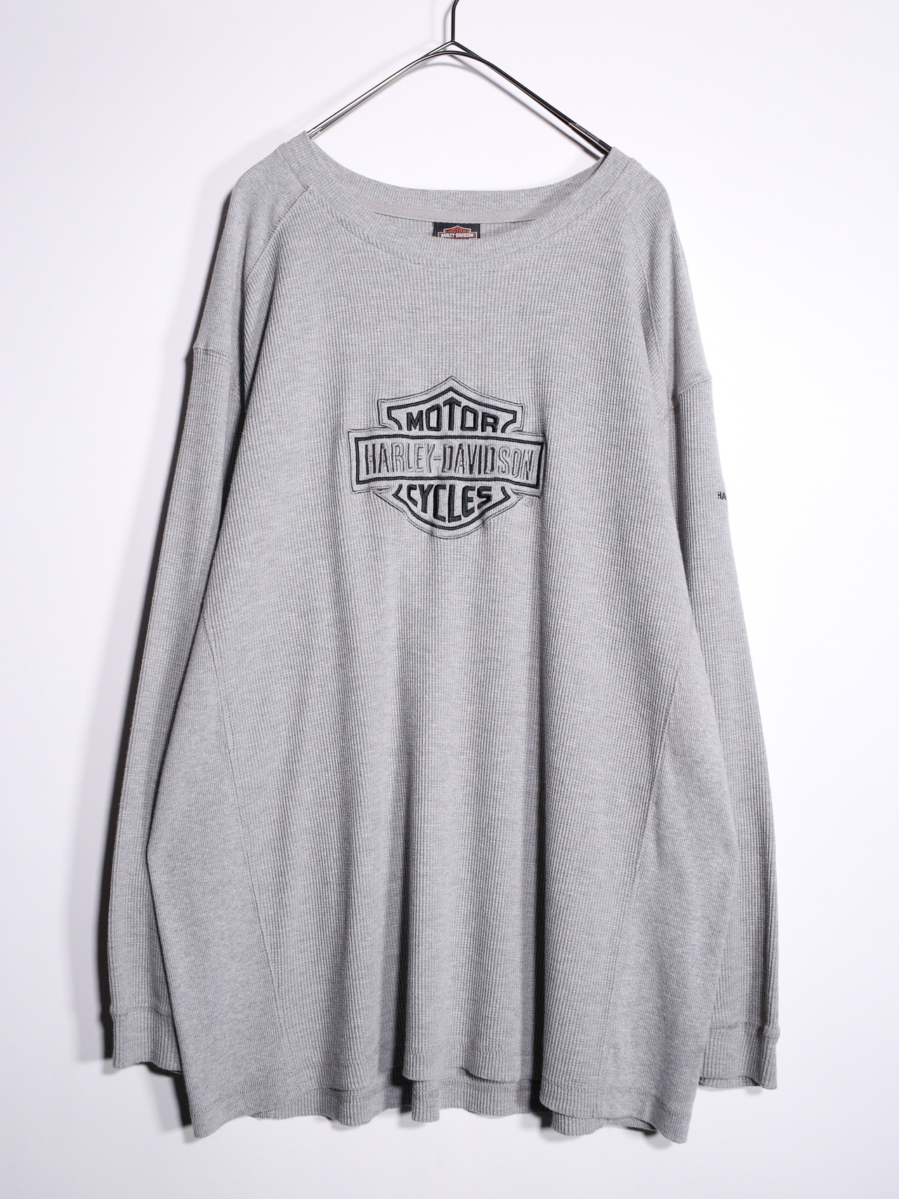 “HARLEY-DAVIDSON”  刺繍 logo waffle long sleeve gray - 7