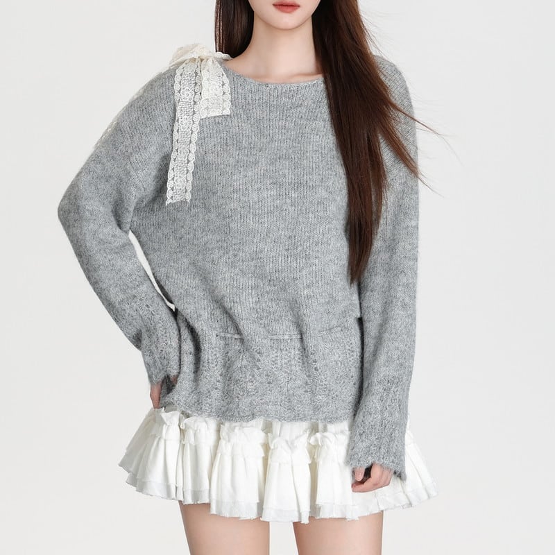 feminine lace-ribbon knit m1311