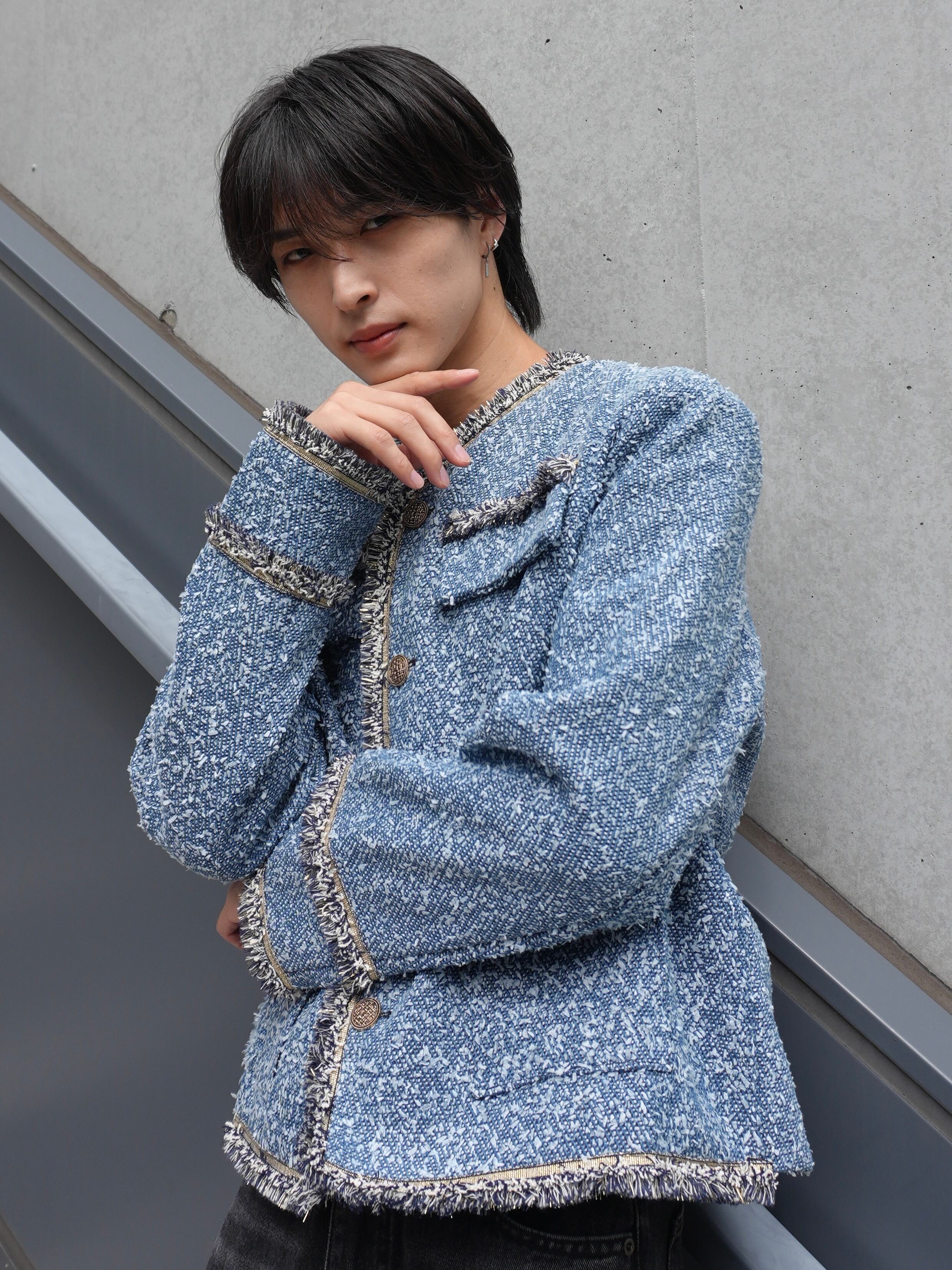 alude ツイードジャケット ツイード ショート 韓国 メンズ ジャケット ALUDE SELECT】black gord tweed jacket | 【ALUDE】韓国メンズ