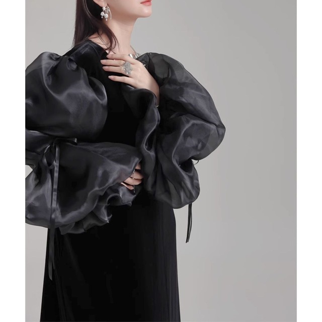 Organ balloon sleeve long maxi dress C0936