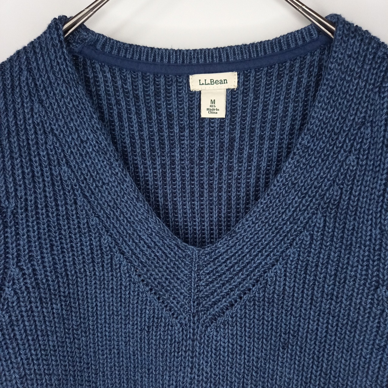 エルエルビーン　Vネック　コットンニット　スリット　セーター　ミドルゲージ　無地