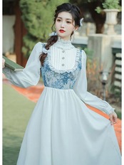 【0122】Vintage Jacquard Flower Long Sleeve Dress