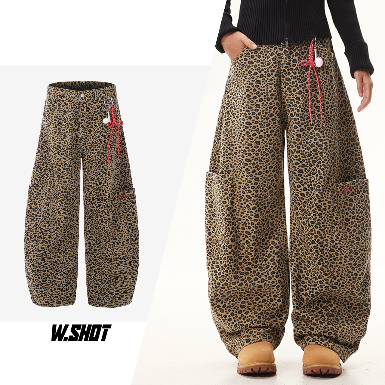 ストリート ヒョウ柄 カーゴパンツ P329
