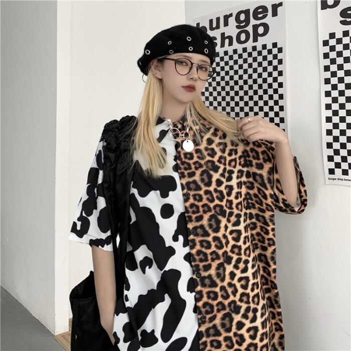 スタイルサマーシャツ レオパードレディースルーズトップス 大きめサイズ かわいい 夏物 ステッチ ケッペル59143919158