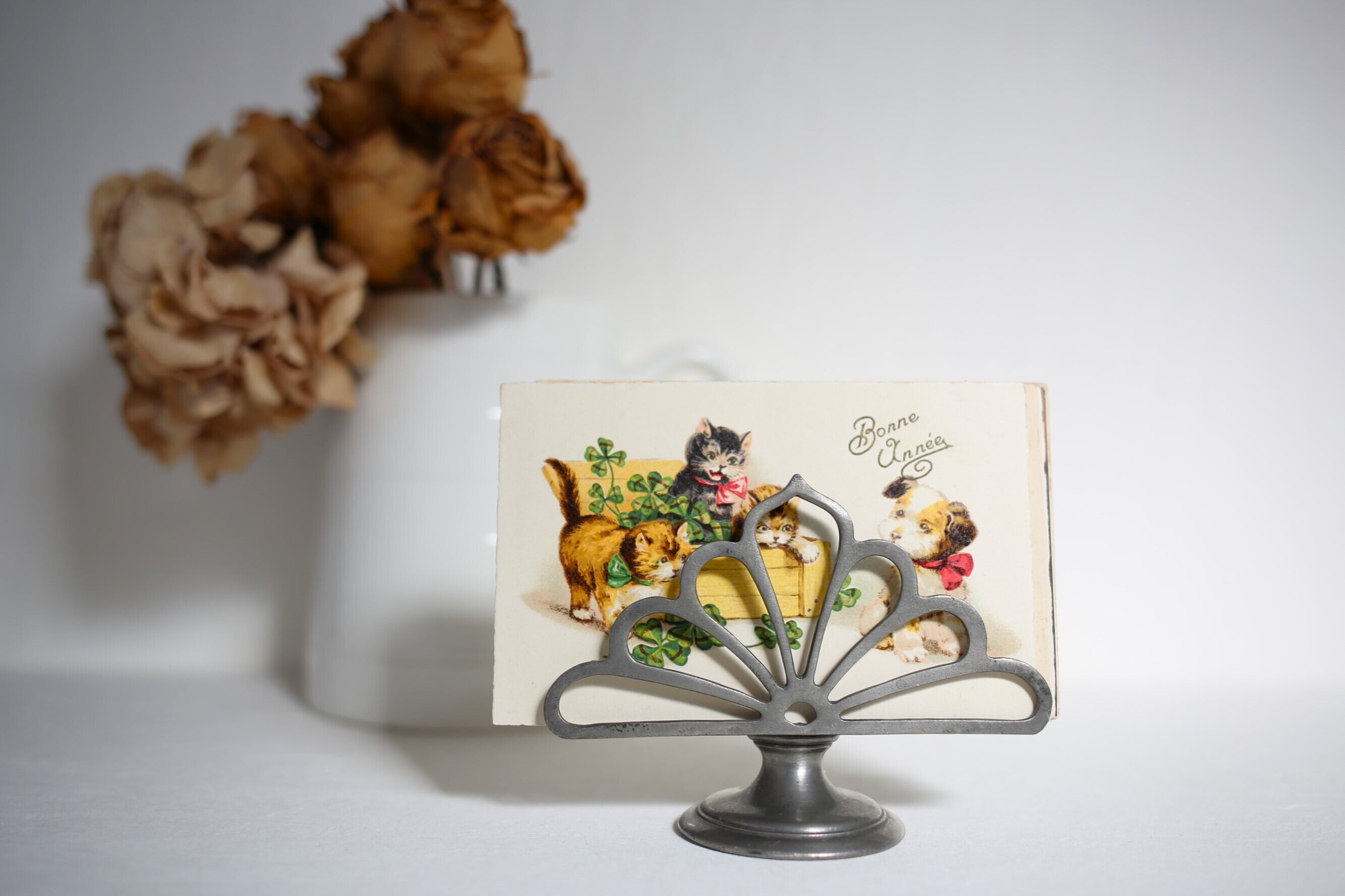 フランス アンティーク エタン ピューター ナプキンスタンド カードスタンド N-04595