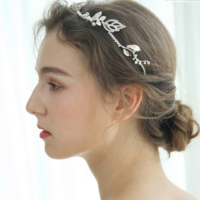ウェディング ヘッドドレス リボン カチューシャ リーフ ビジュー ヘアバンド ヘアアクセサリー 髪飾り 結婚式 ブライダル Irismile For Wedding