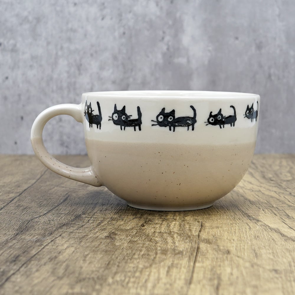 猫スープカップ(美濃焼くろ猫スープカップ)ベージュ | マスノヤ衣料品