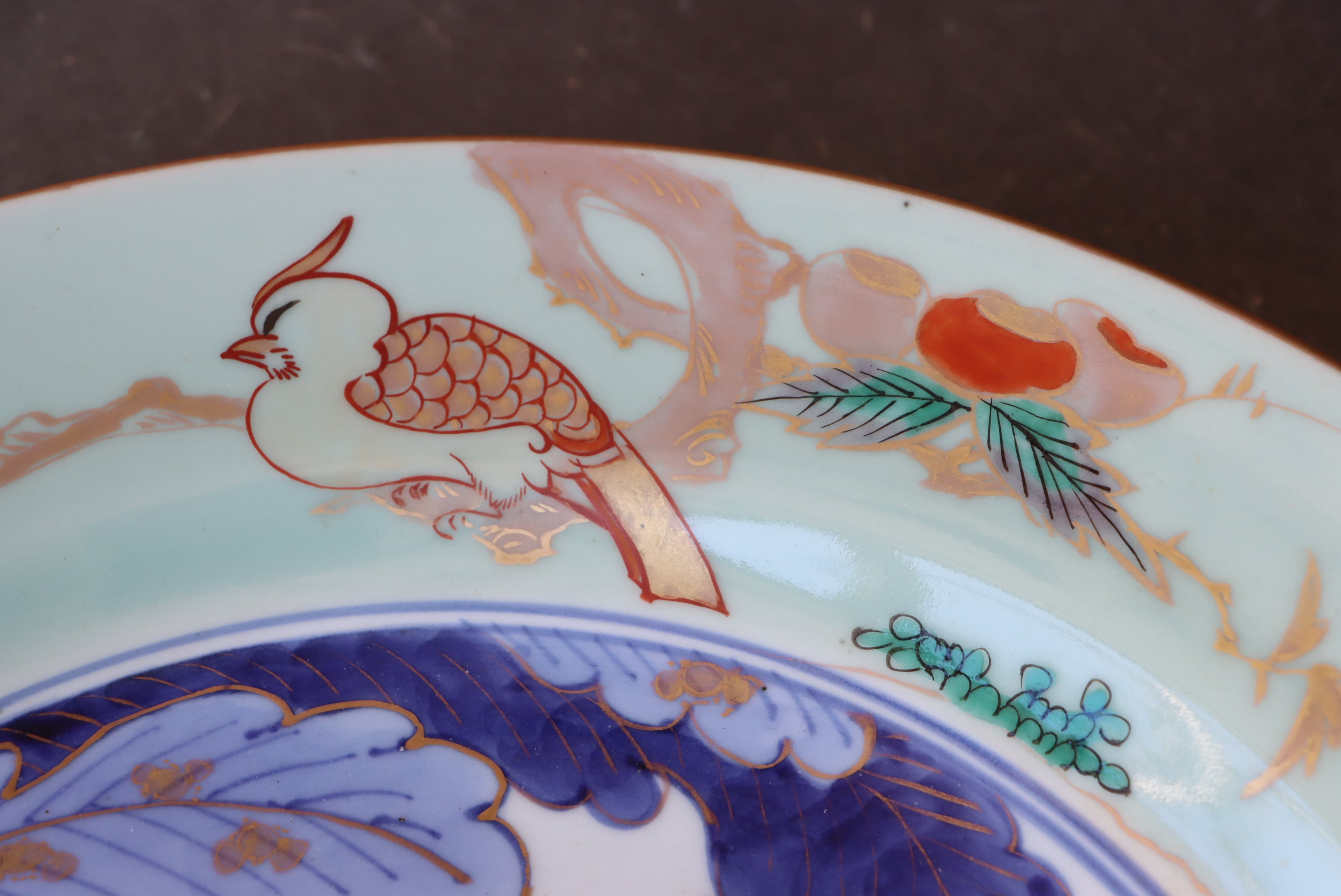 古伊万里 青磁 橘鳳凰大根文 大皿 一尺二寸/Old Imari large size