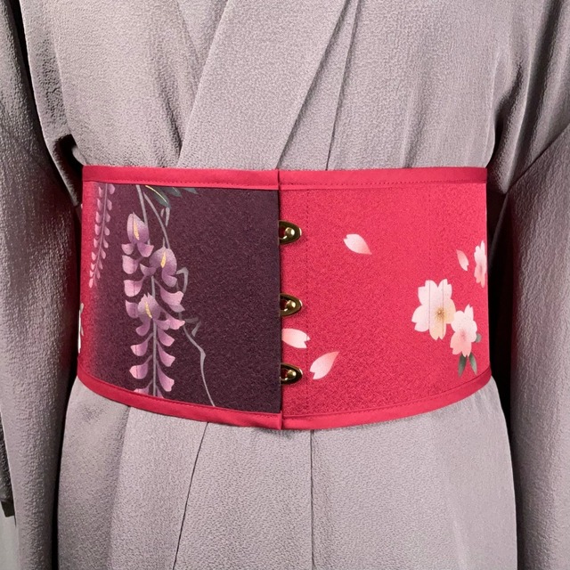 コルセット帯（桜と藤・振袖より制作）Corset Obi(Sakura&wistaria・Made of Furisode-Kimono)