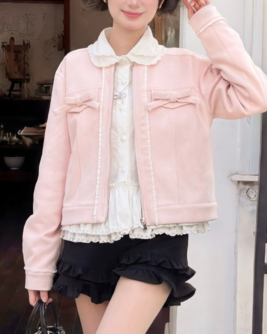 ピンクスエードリボンジャケット 2508510