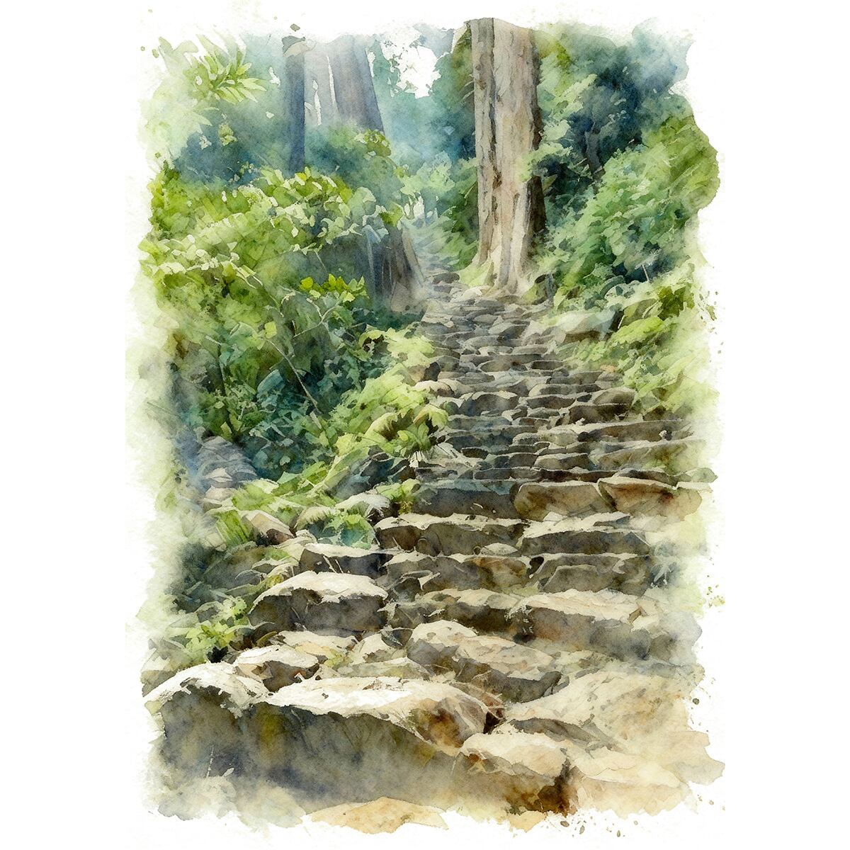 絵画(風景画) 日本 和歌山 熊野古道 大門坂 インテリアアート額付き