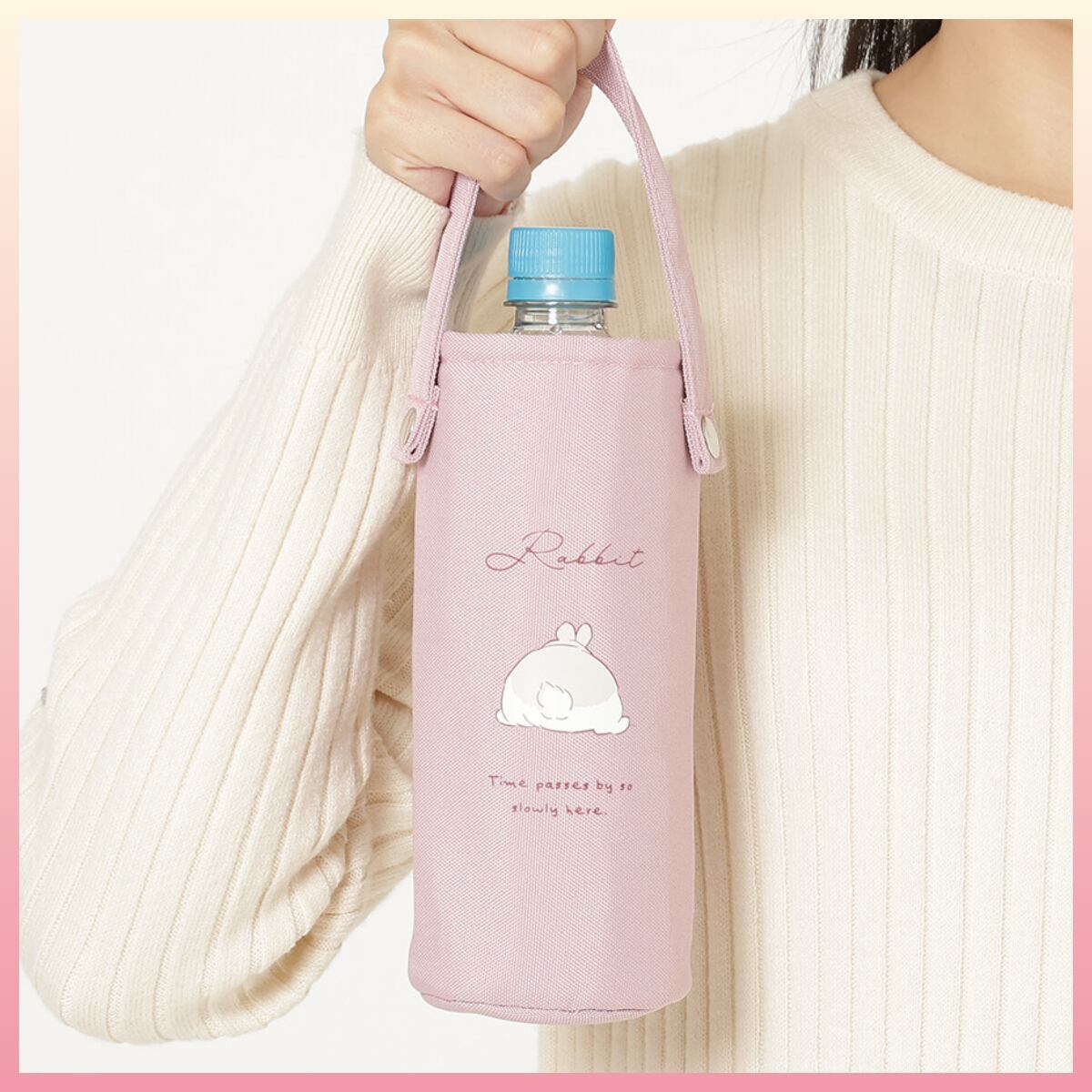ペットボトルカバー ミニ 輸入生地うさぎ柄 ブルー ハンドメイド