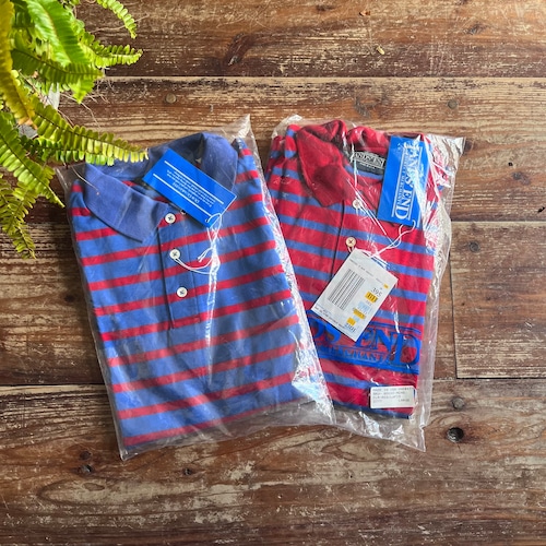 1980's Deadstock "LANDS' END" S/S Border Polo Striped SHIRT/L