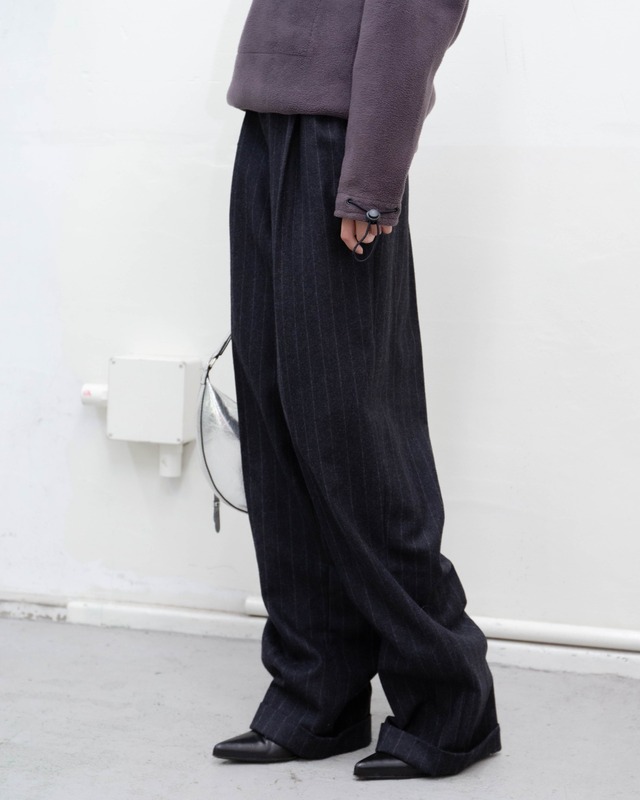 1990s Ralph Lauren - pinstripe tucked wide wool trousers