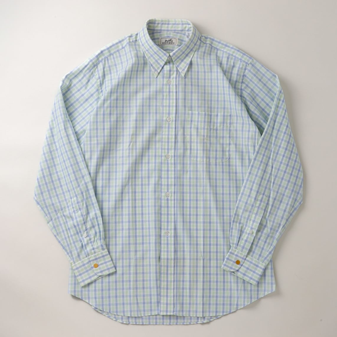 未使用】HERMES special cotton check shirt made in France dead
