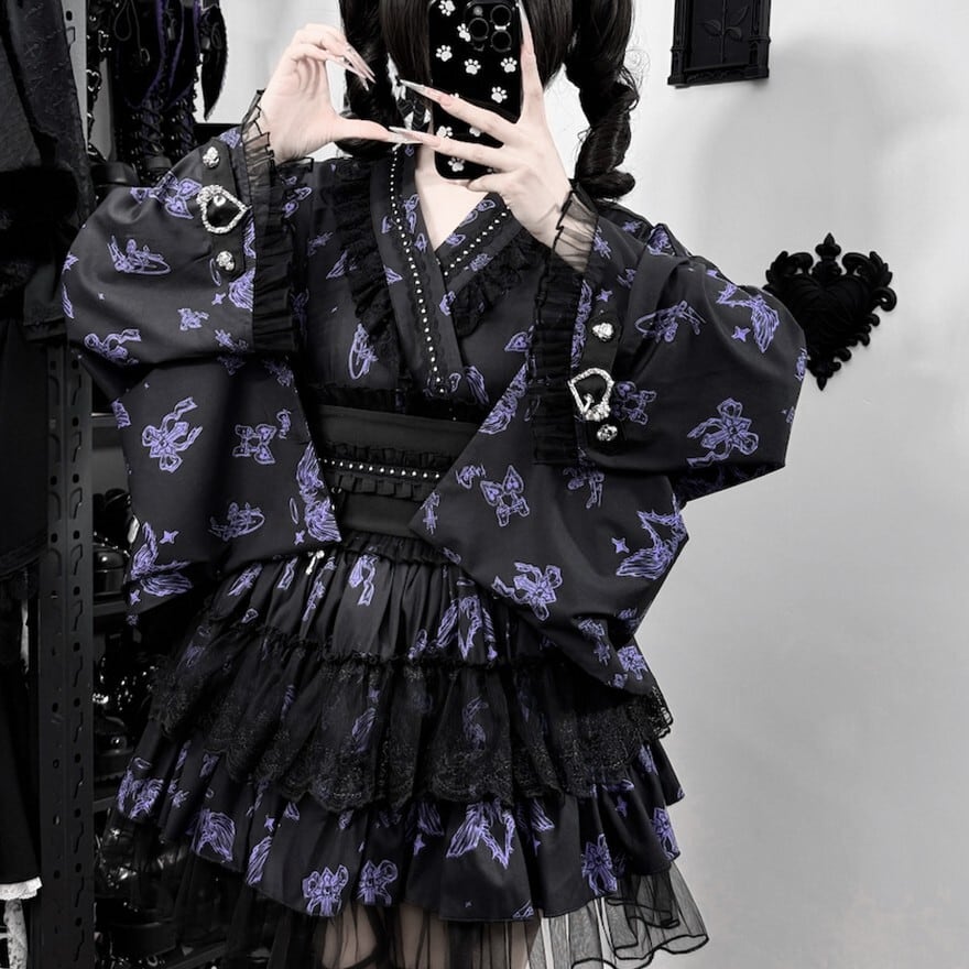 和ゴシック｜天使の羽プリント 和洋折衷セットアップ 羽織×スカート