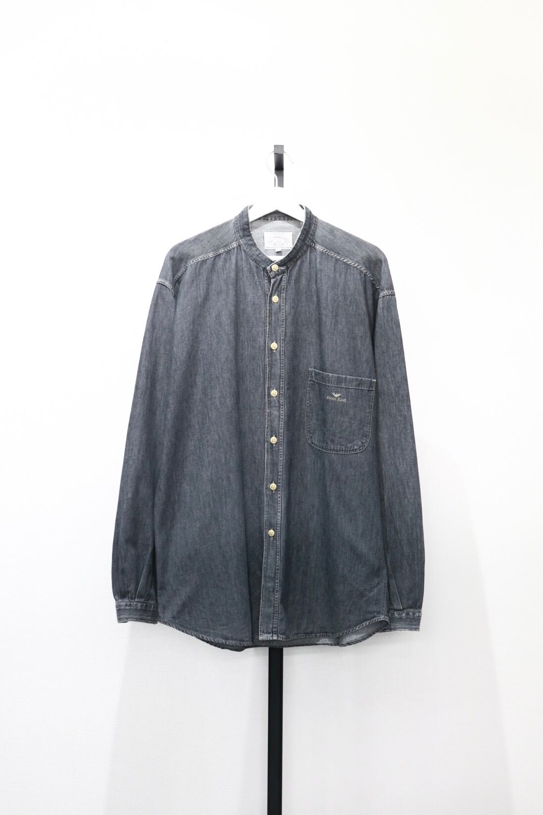 ARMANI JEANS black denim no collar shirt | Cary