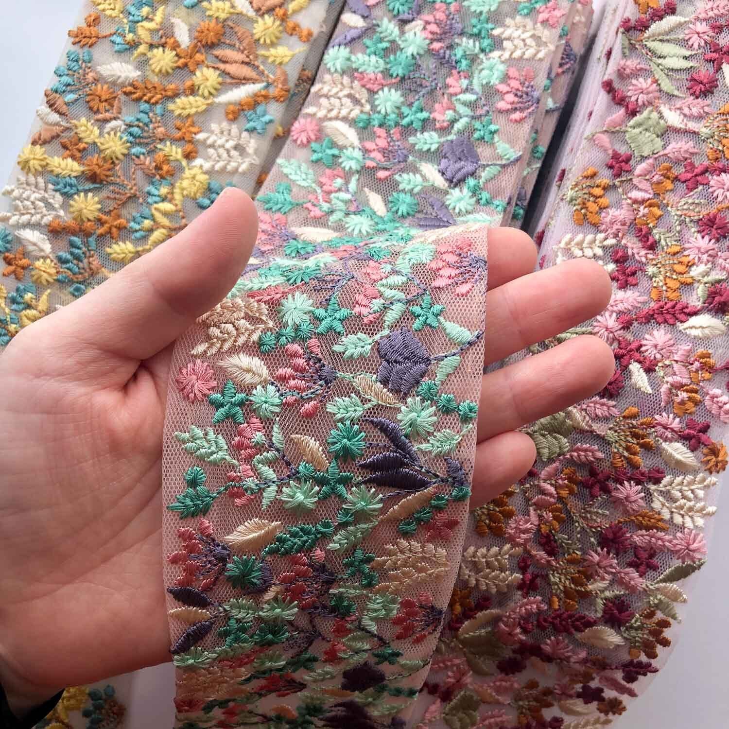 新色追加〉草花模様の太幅インド刺繍レース（50cm〜） | Dua