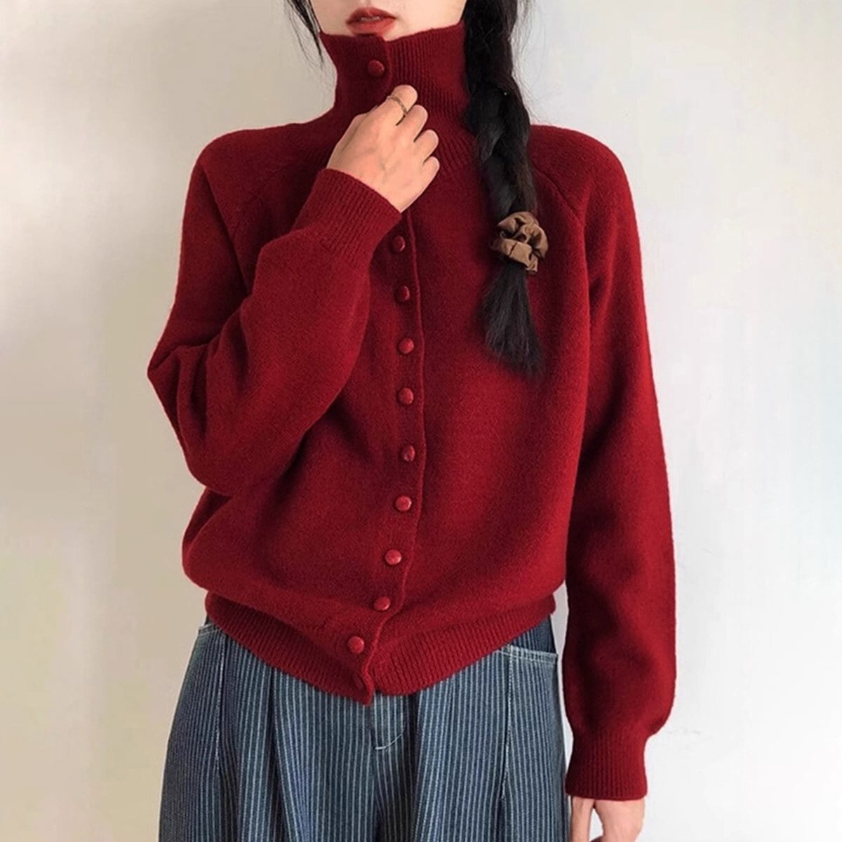 ハイネック ニット カーディガン 長袖 レディース 秋冬 韓国 セーター きれいめ シンプル 大人 カジュアル 暖かい 防寒 保温 スタンドカラー 折り襟 2way 羽織り トップス 大人可愛い 大人女子