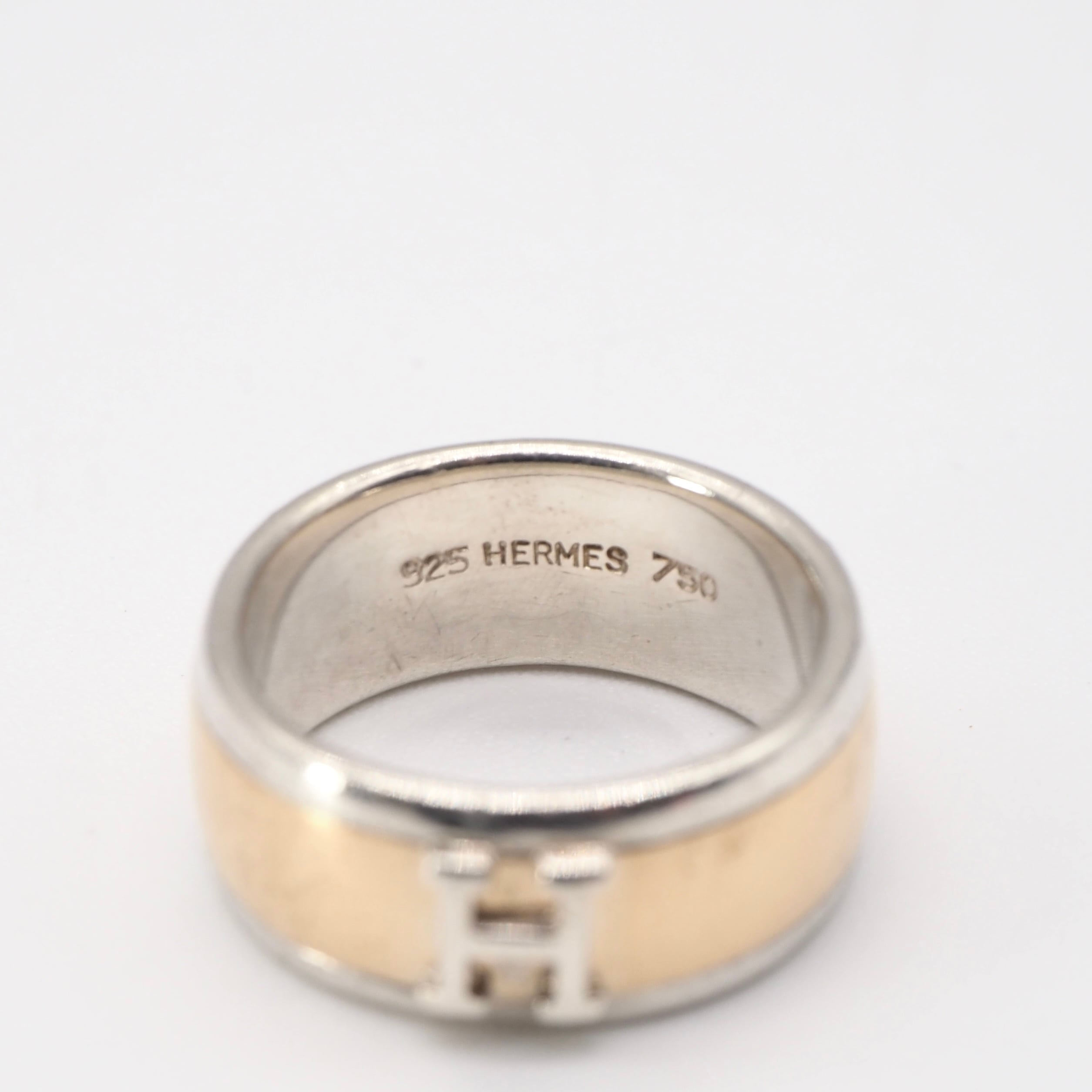 HERMES 約12.5号 Hロゴ コンビ リング シルバー925 K18 エルメス