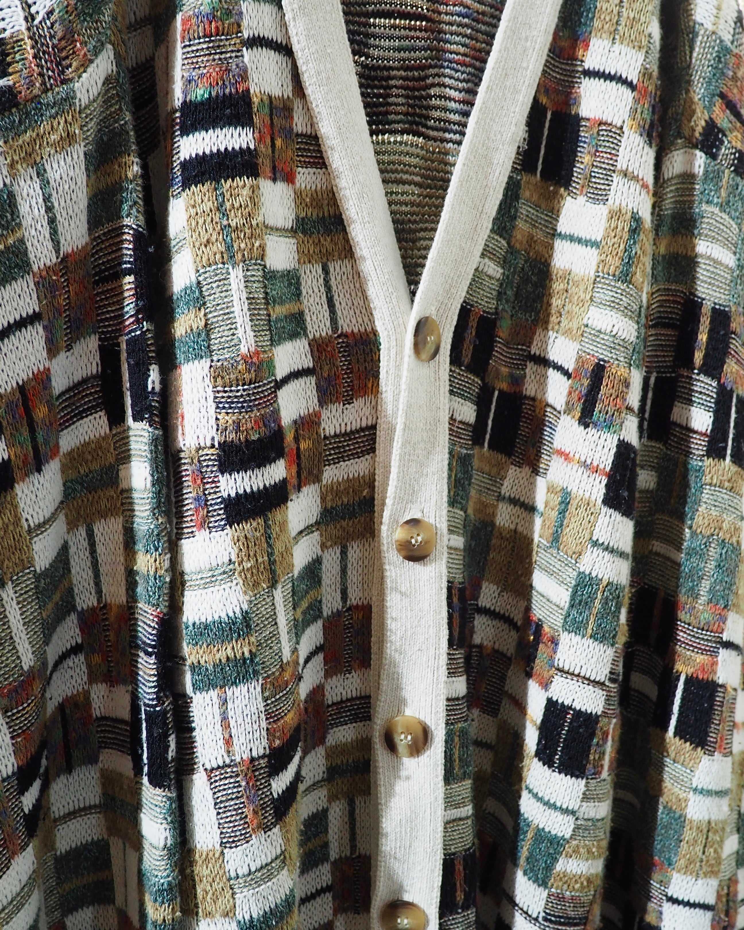 1990s Multi Color Block Weaving Vintage Loose Knit Cardigan