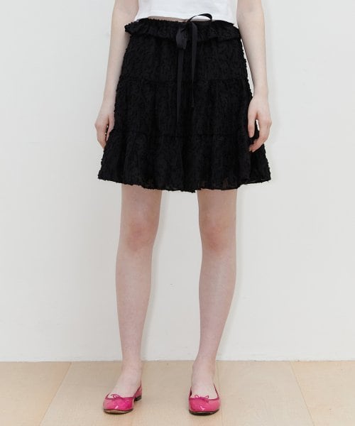SINOON] JACQUARD FRILL SKIRT (BLACK) | もごつ
