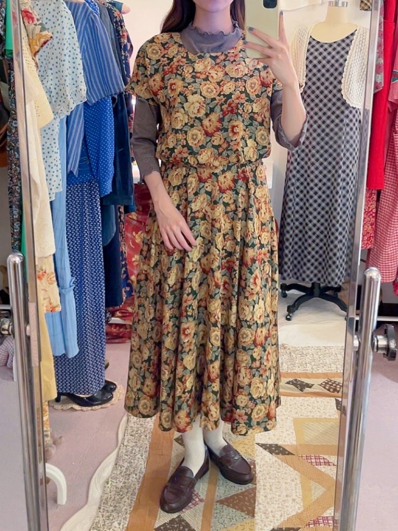 dark flower back button one-piece