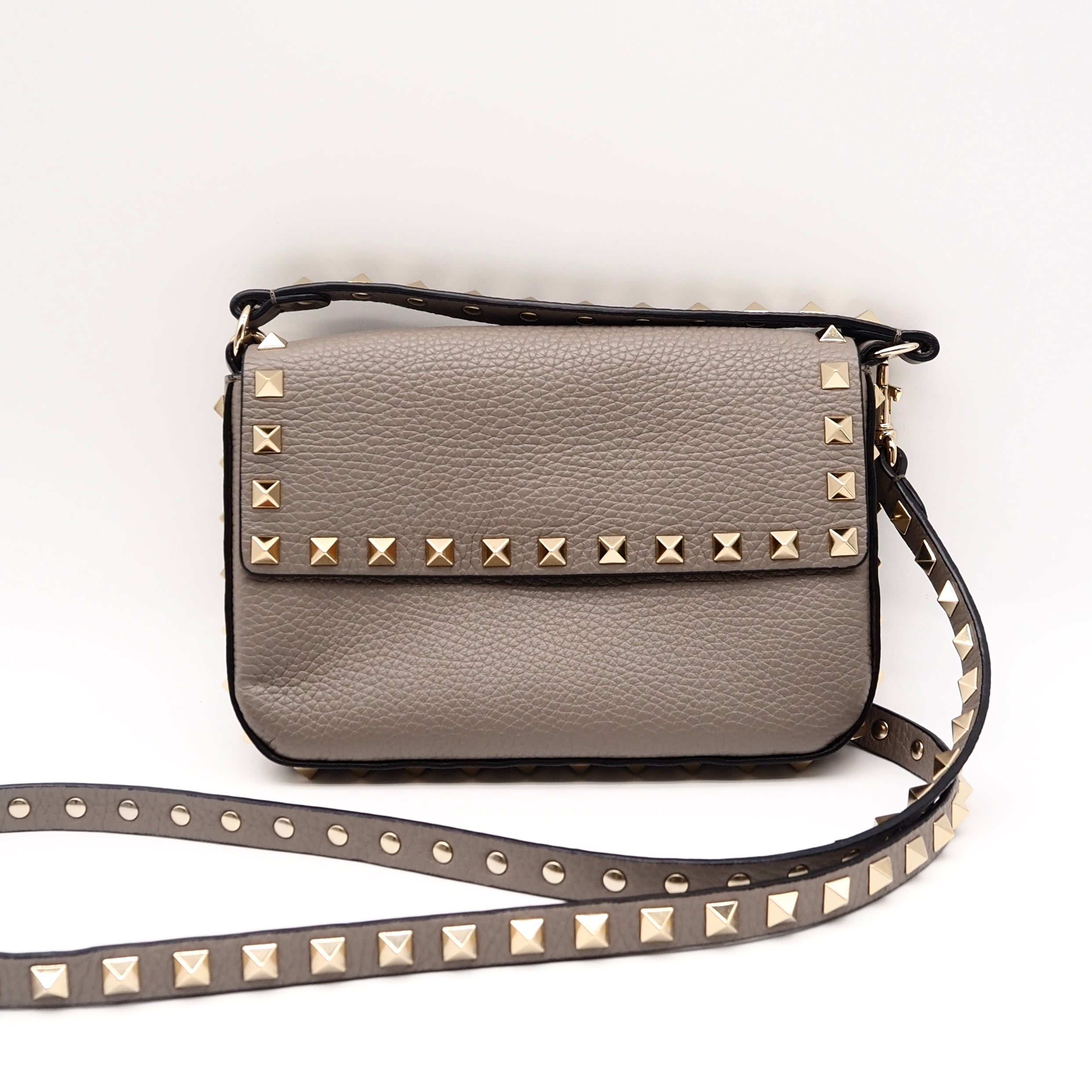 VALENTINO ロックスタッズ ショルダー バッグ レザー グレージュ