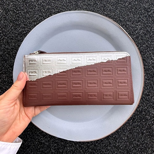 訳あり品：革のチョコ・薄型長財布　スイート (銀の包み紙)
