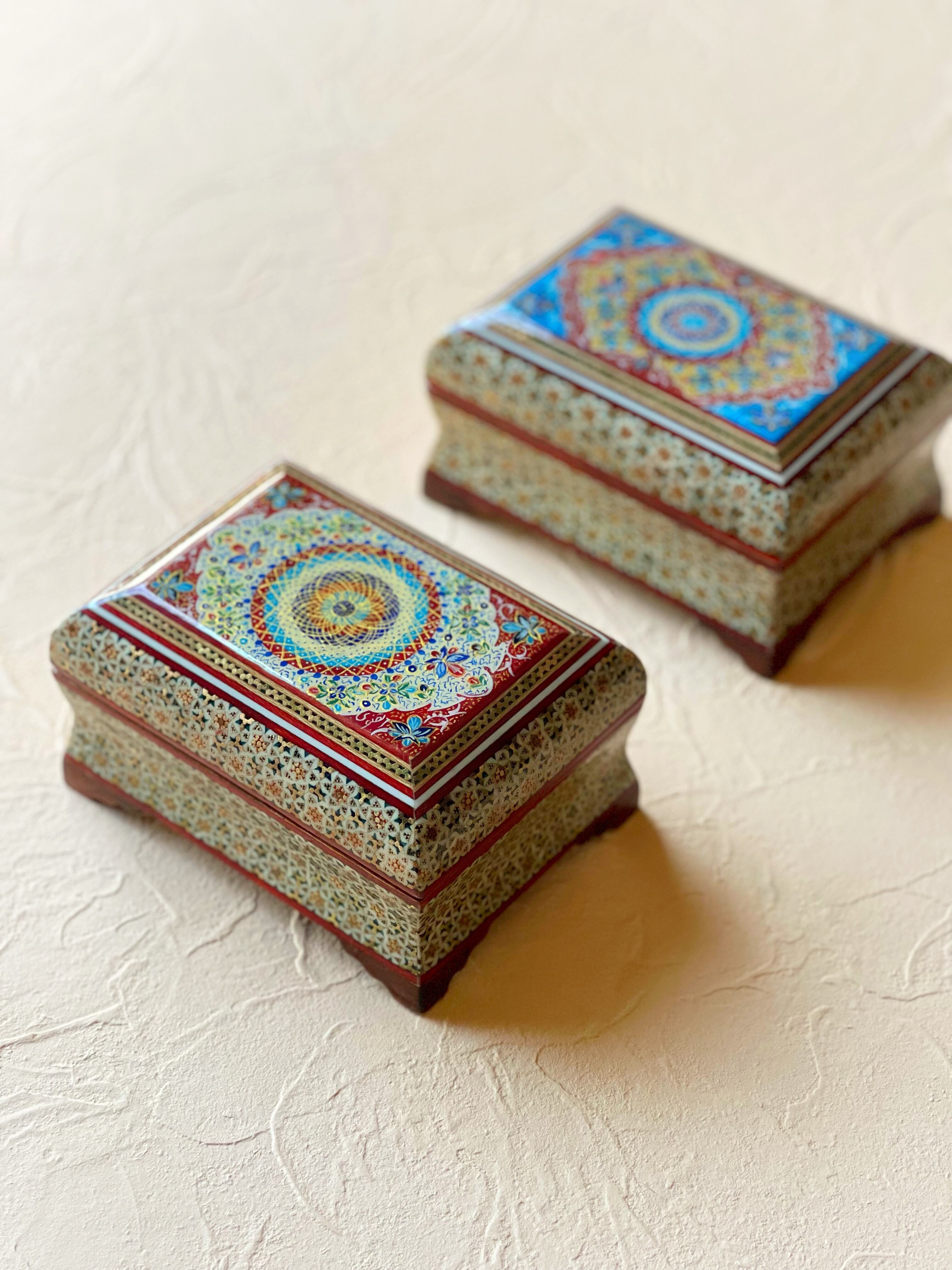 象嵌細工（ハータムカーリー）小箱 長方形 14cm ターコイズ