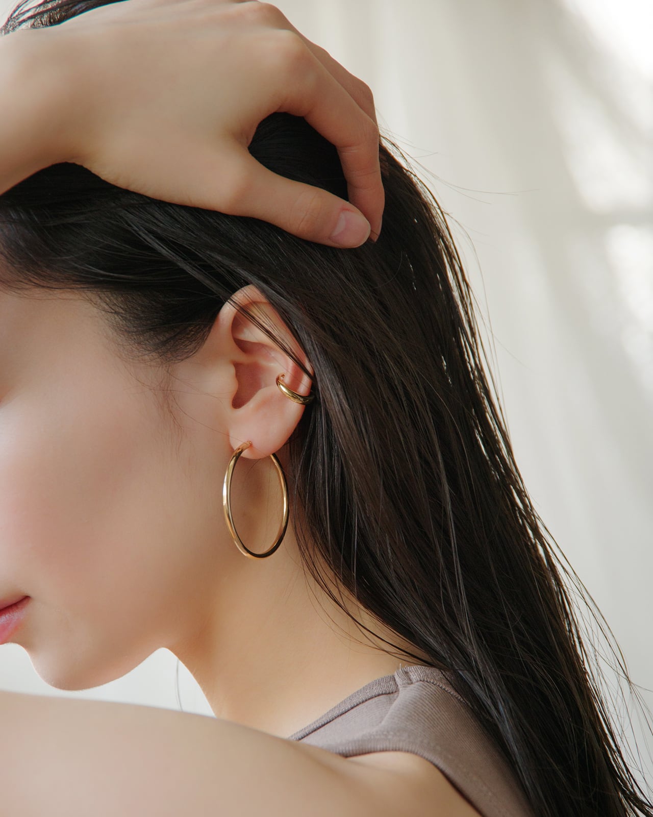 K18イエローゴールド 直径40mm フープピアス【MKY0078P1