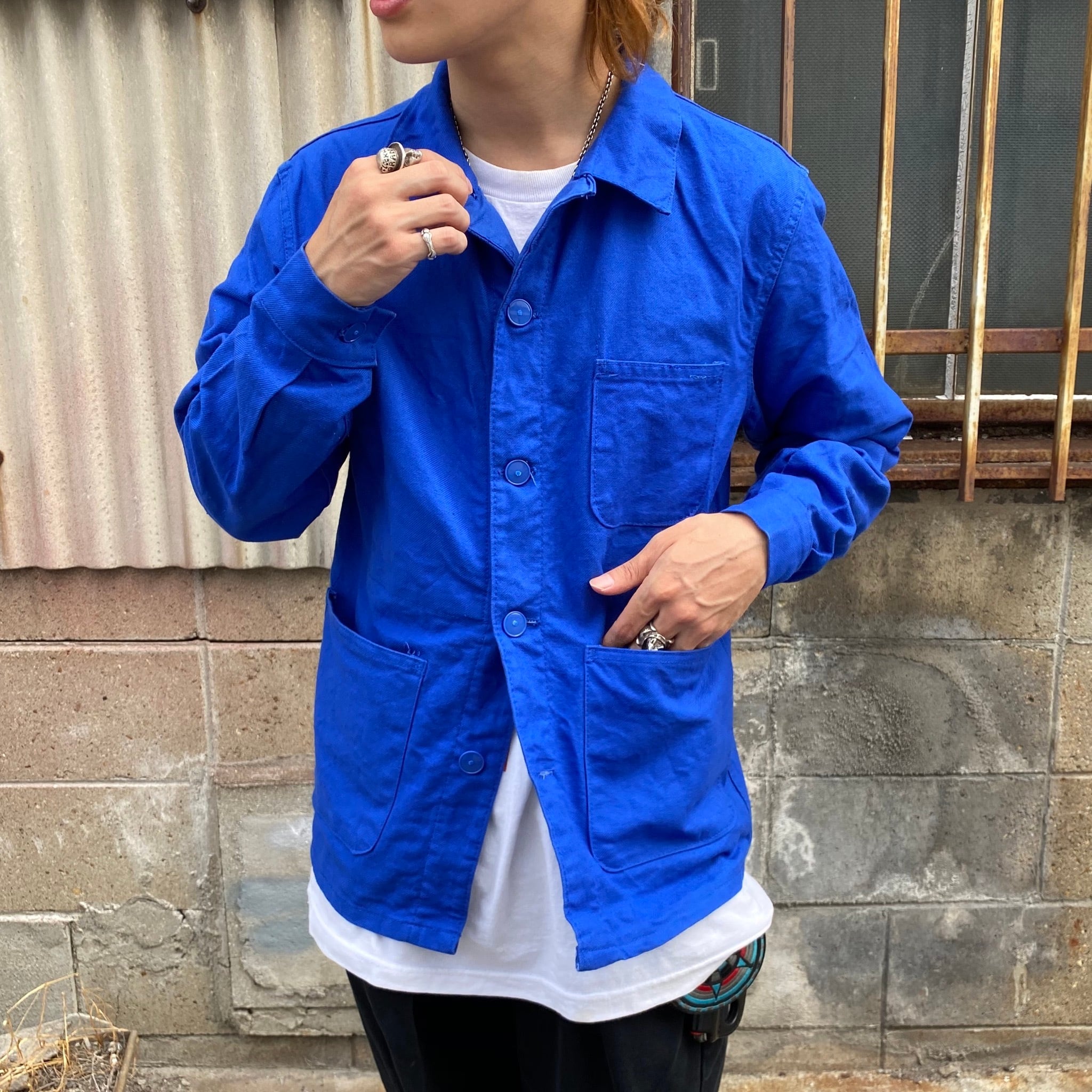 コットンツイル ユーロワーク フレンチワークジャケット カバーオール ブルー 青色 サイズ40 メンズl相当 古着 ワークジャケット Ws22 50 23al15 Cave 古着屋 公式 古着通販サイト