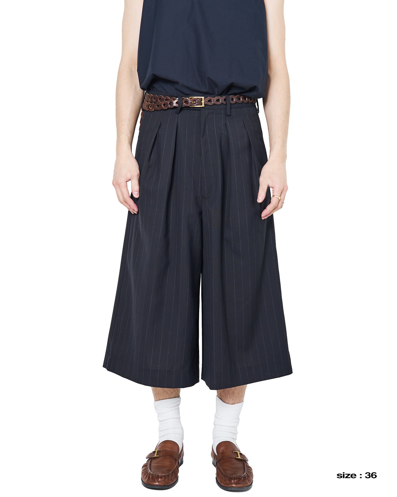 m's braque for MURPHH "CROPPED TUCKED BAGGY PANTS〔NAVY CHALK〕"