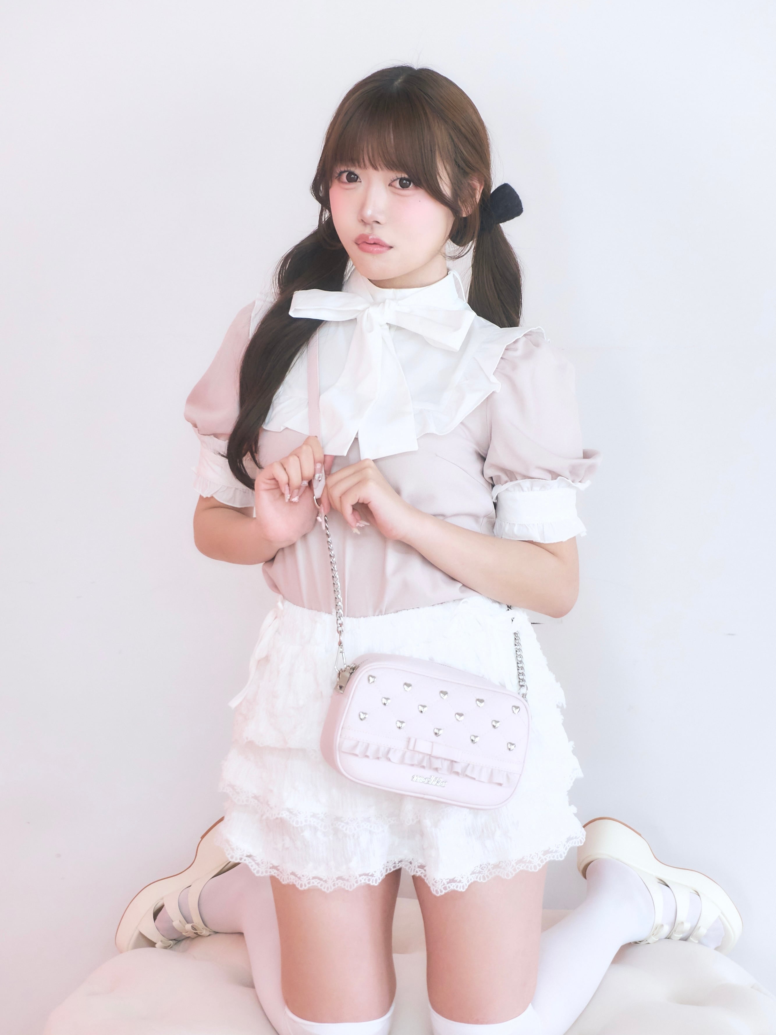 lace ponpon mini skirt