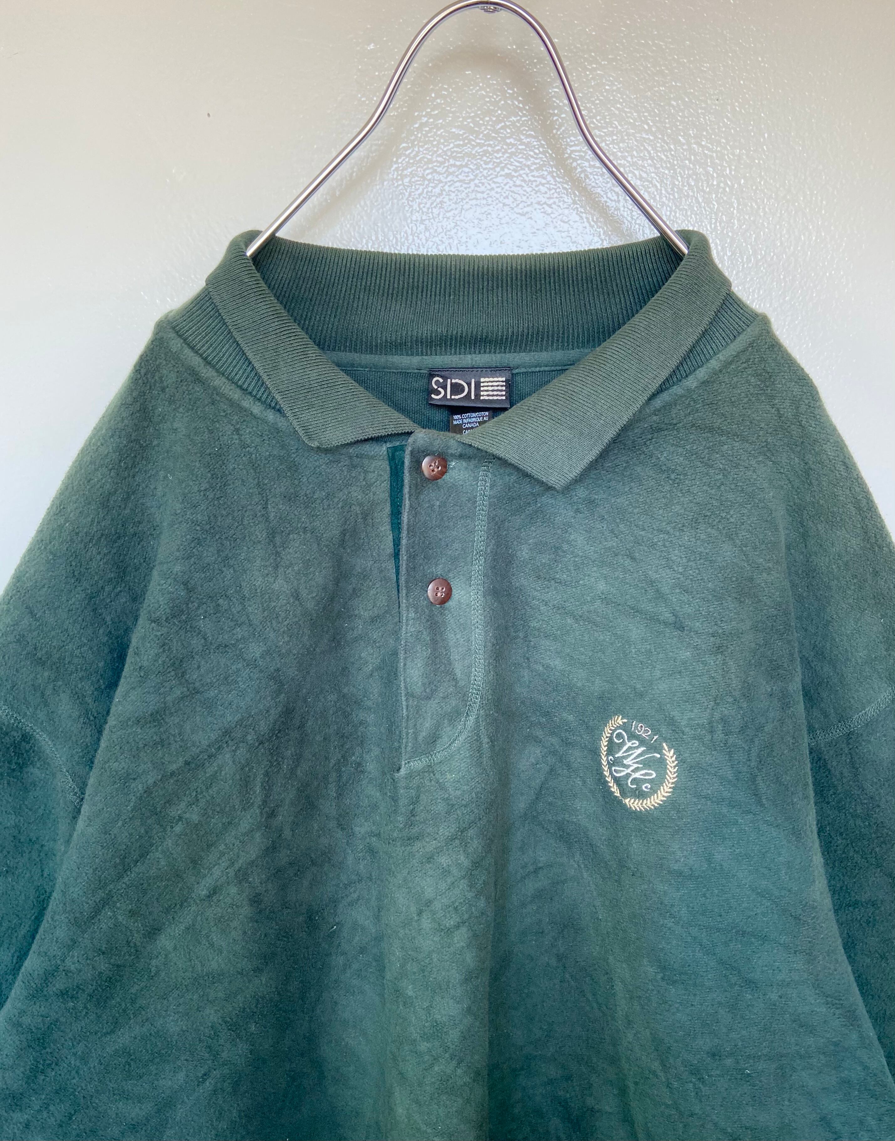 vintage古着 カナダ製 ボタン付 肉厚スウェット  深緑 オーバーサイズ