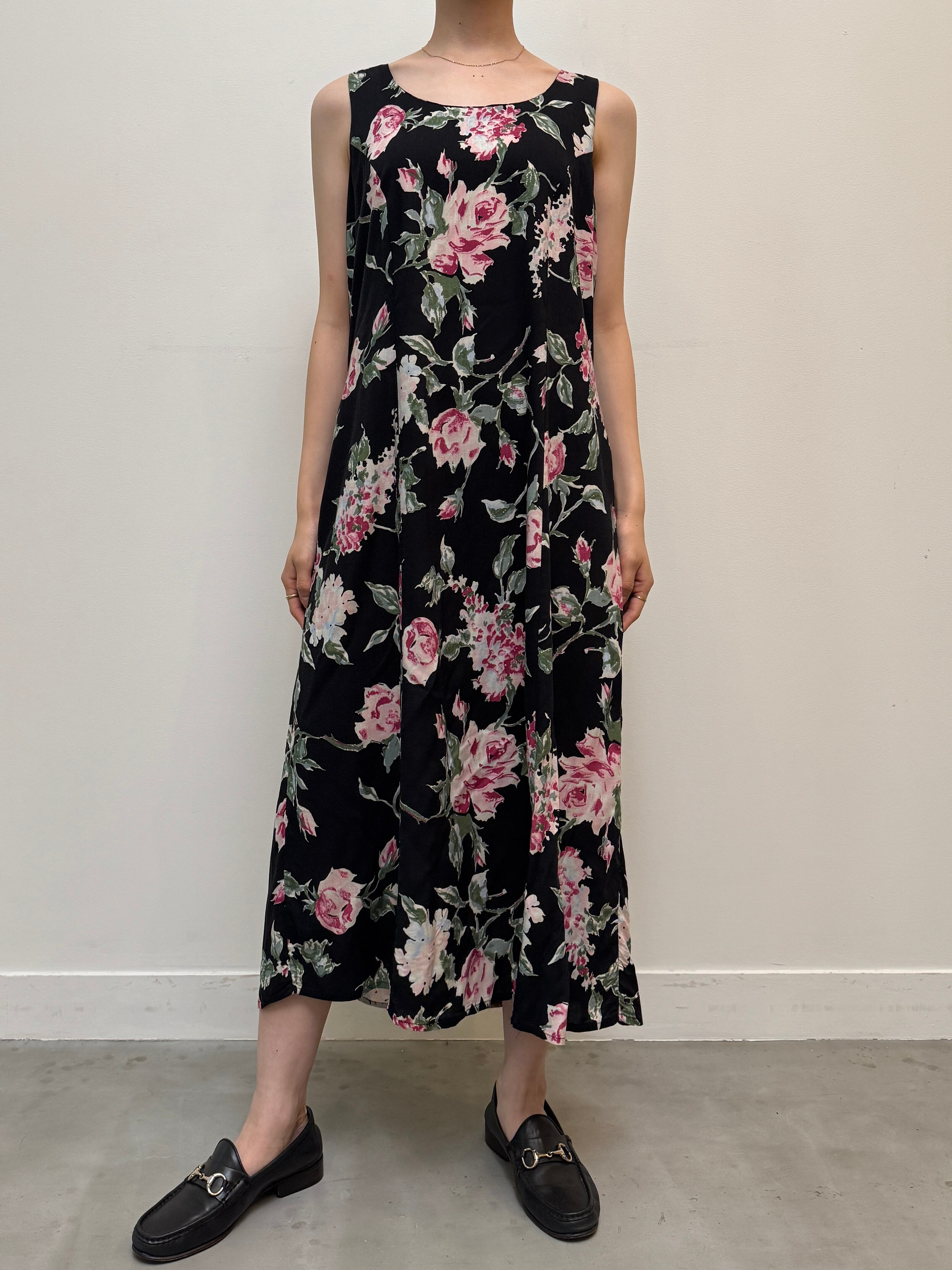 OP13-1 USED FLOWER SLEEVELESS DRESS -BLACK×PINK-