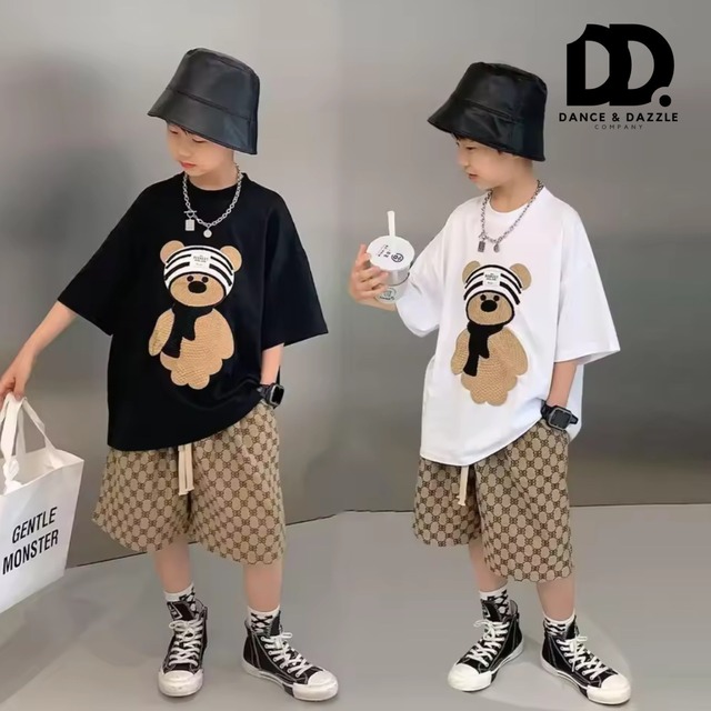 ベアプリントTシャツ ｜キッズダンス 衣装 ファッション シャツ ホワイト レッスン着 クマ　