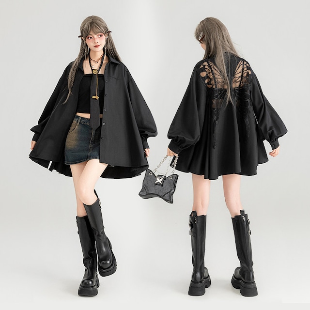 【KEIKOシリーズ】★シャツ★ 3color 長袖 トップス レディース 蝶々 透かし彫り 黒 白 ピンク 日差し防止