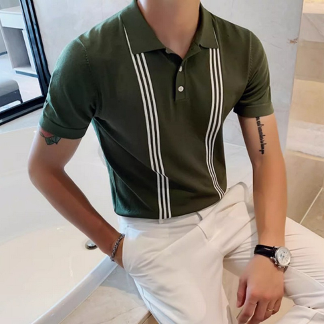 knit polo shirt tops 00123