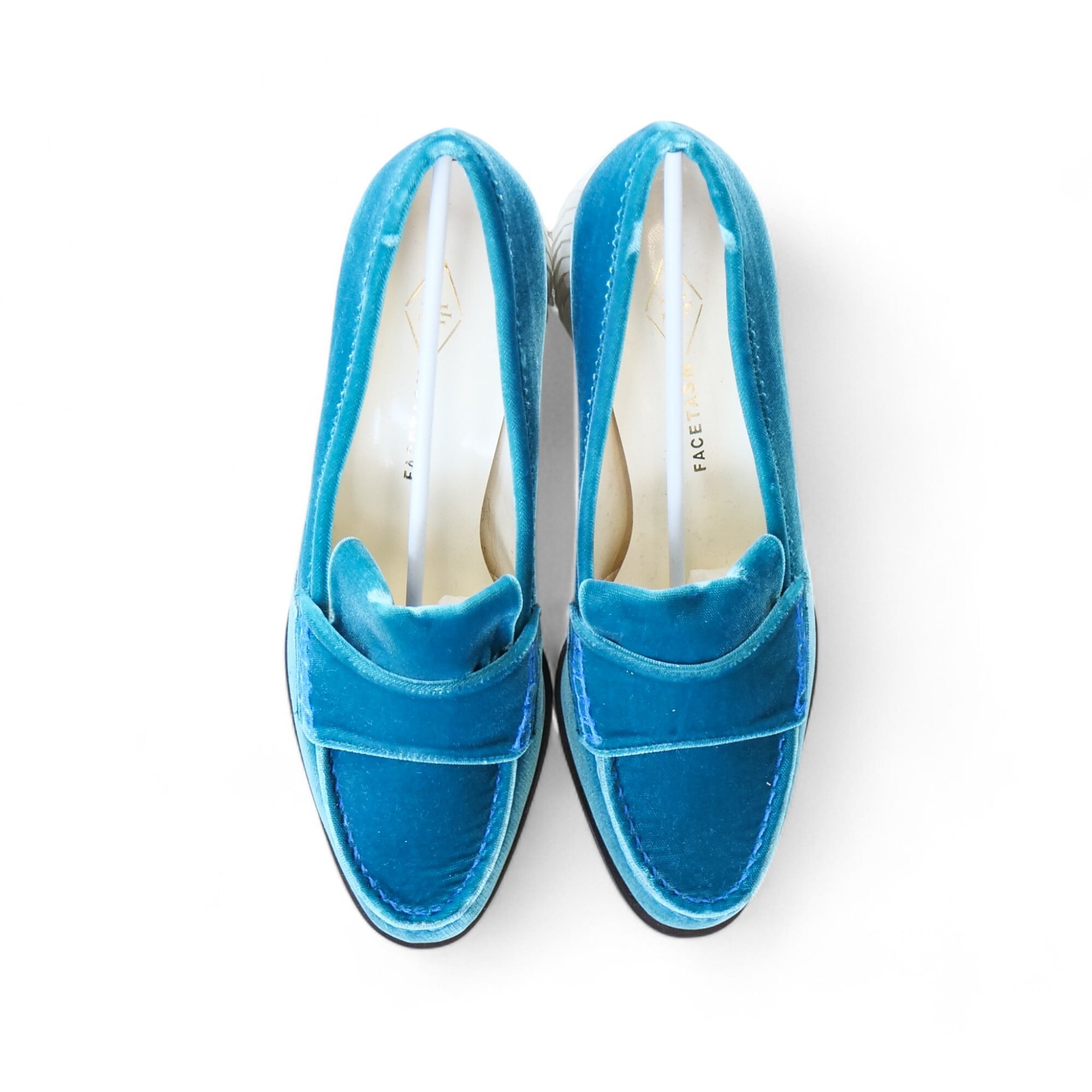 FACETASM ファセッタズム ベロア ローファー ハイヒール ターコイズ