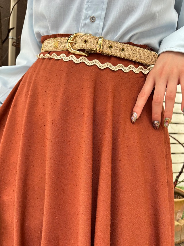 40’s brown rick rack embroidery circular skirt
