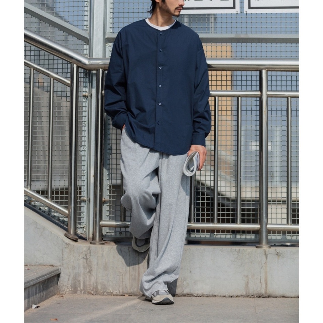 Band collar long sleeve shirt 0229 - 7