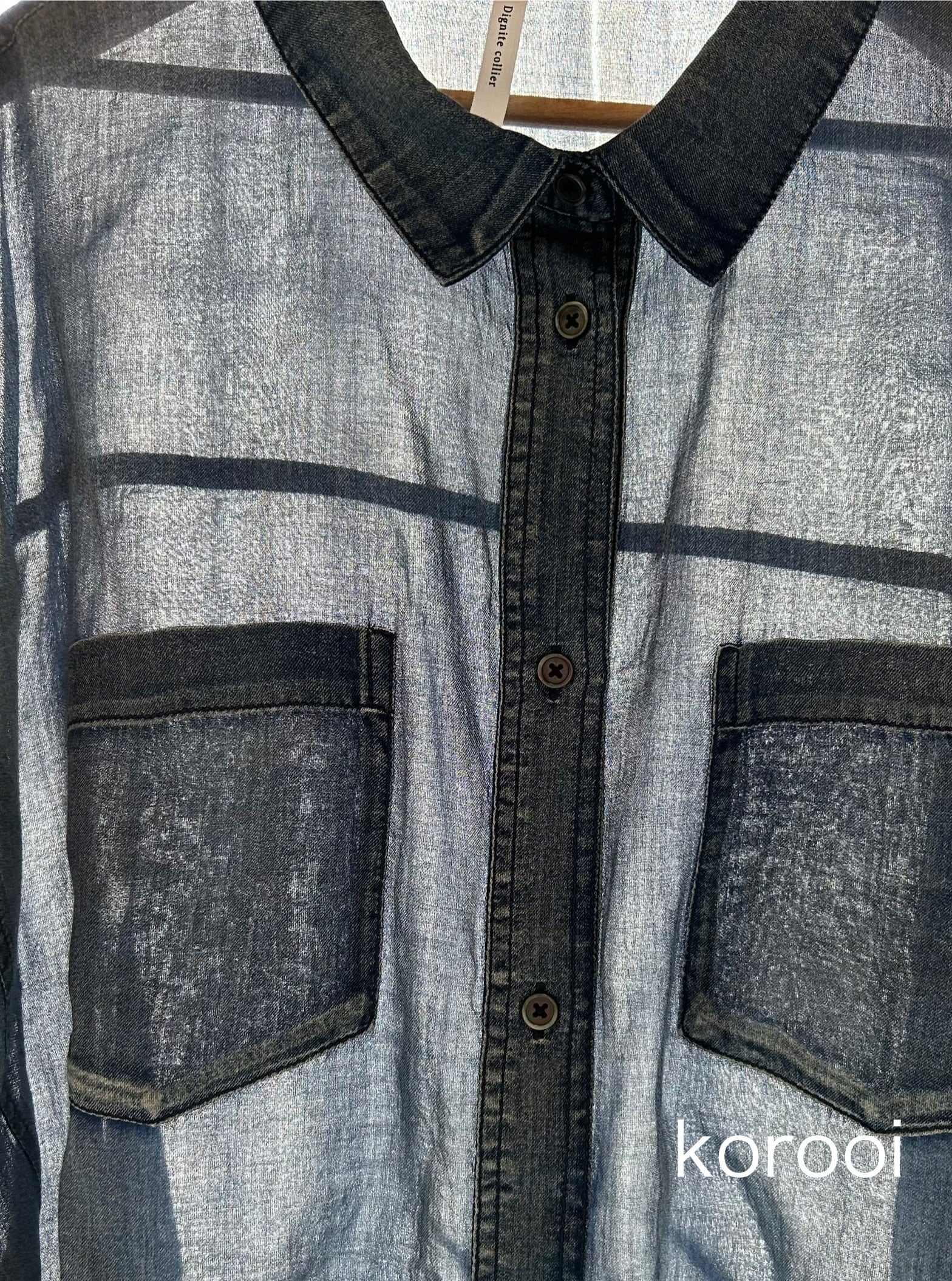 Dignite collier(ディニテコリエ)】シアーデニムワイドシャツ