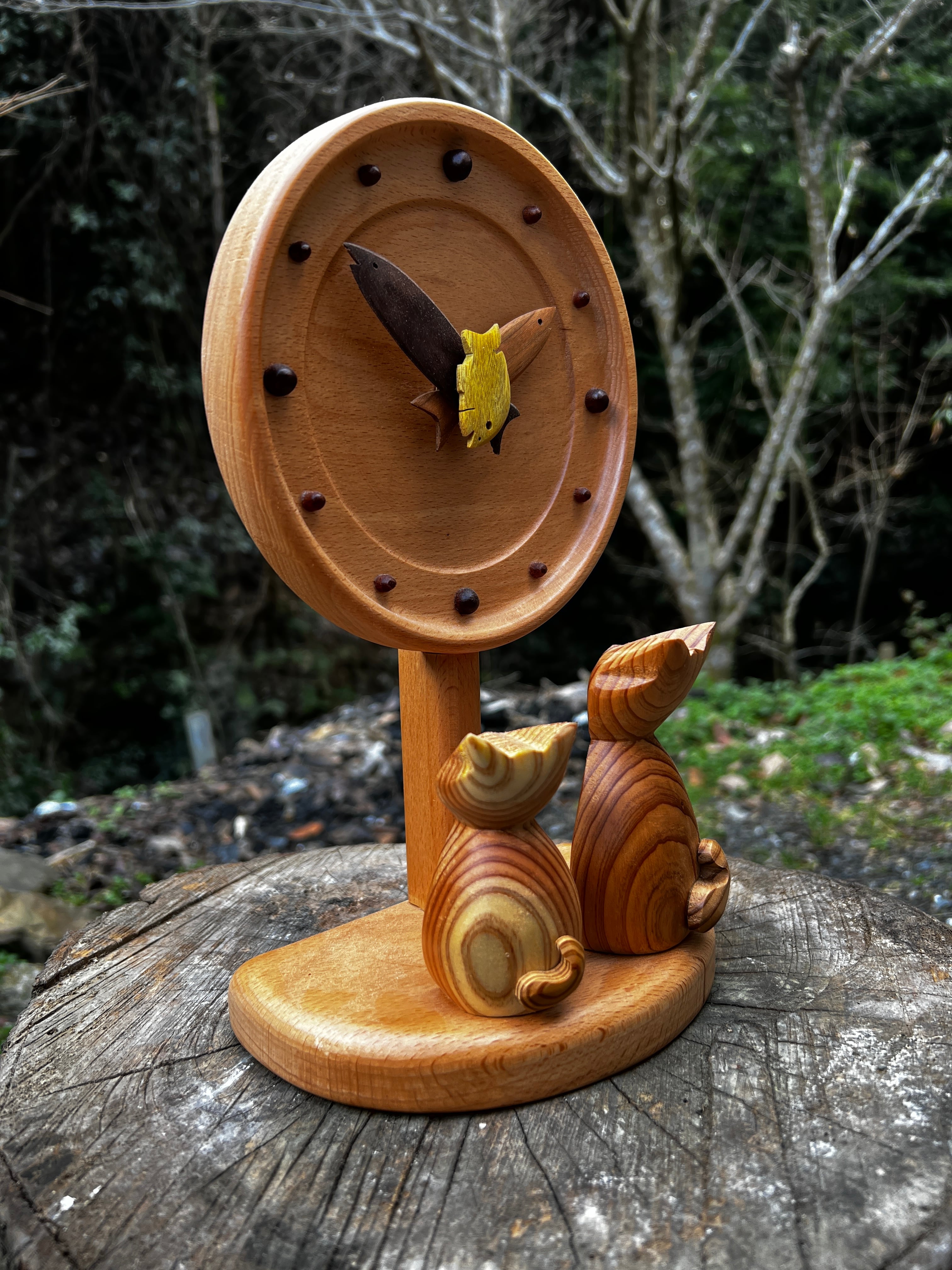 猫と魚の時計 大 | 木工屋.com