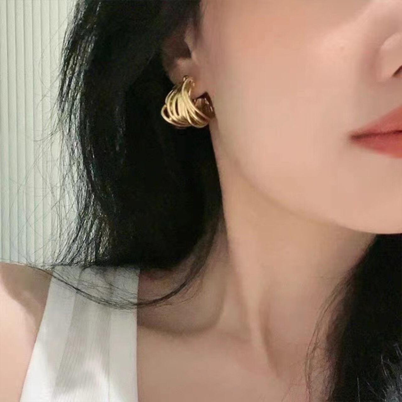 Gold circle multi-layered line earrings S598
