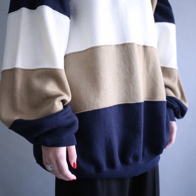 3-tone switching design loose  silhouette sweat pullover