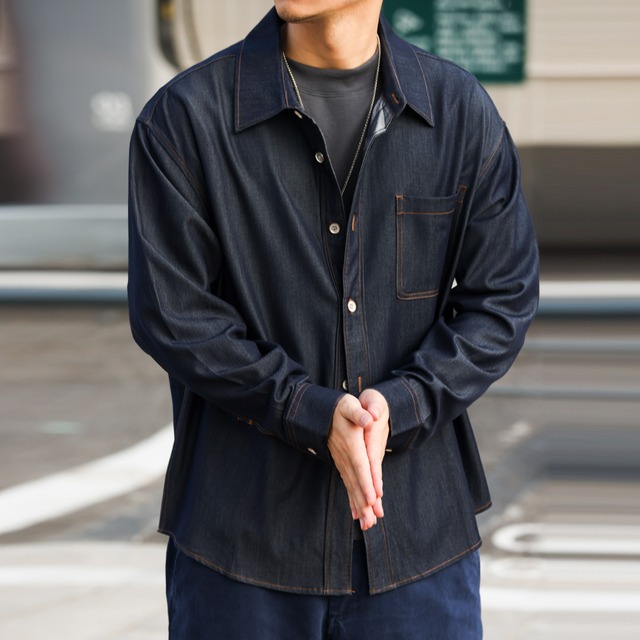 6.6 oz Faux Denim Long-Sleeve Shirt(GV265)